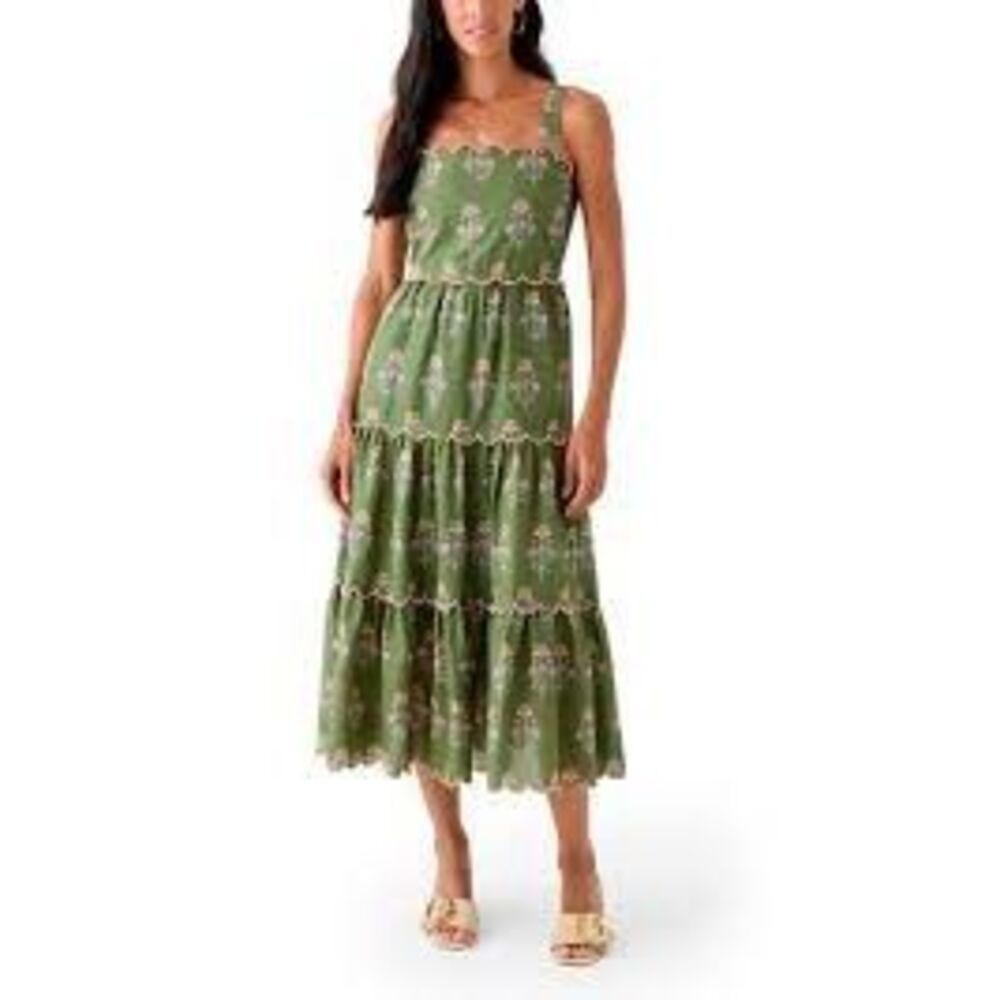 Crown & Ivy Sleeveless Scallop Printed Midi Dress Sz XL Green